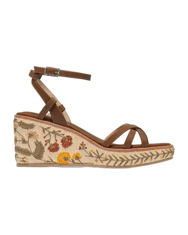 95mm Cairo Embroidered Raffia and Leather Wedge Sandals 95mm Cairo Embroidered Raffia and Leather Wedge Sandals