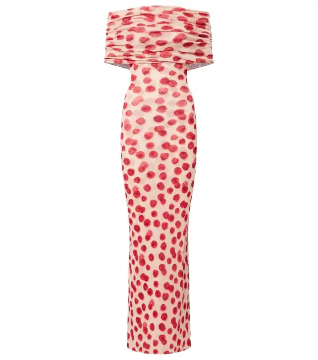 Off-shoulder printed mesh maxi dress Off-shoulder printed mesh maxi dress