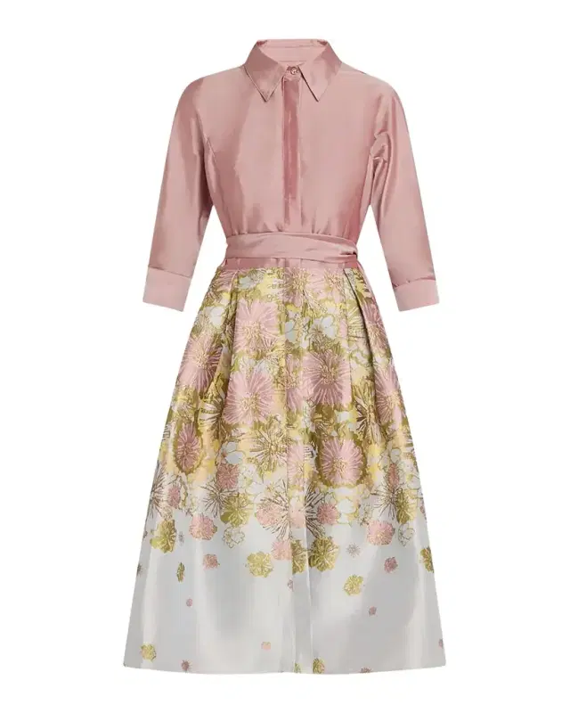 Pleated Floral Jacquard Midi Shirtdress Pleated Floral Jacquard Midi Shirtdress