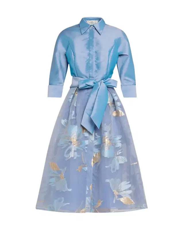 Taffeta & Floral Organza Midi Shirtdress Taffeta & Floral Organza Midi Shirtdress