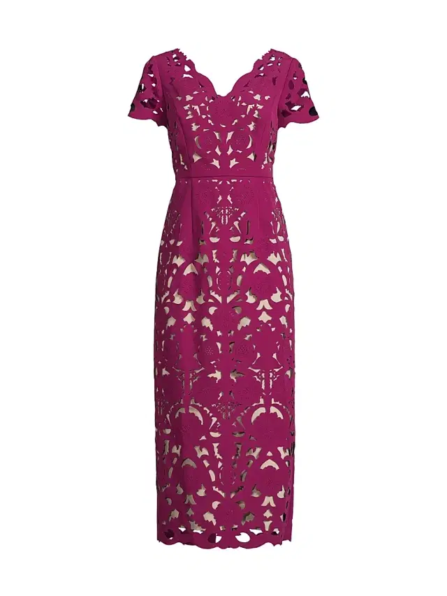 Women's Floral Crepe Laser-Cut Midi-Dress Women's Floral Crepe Laser-Cut Midi-Dress