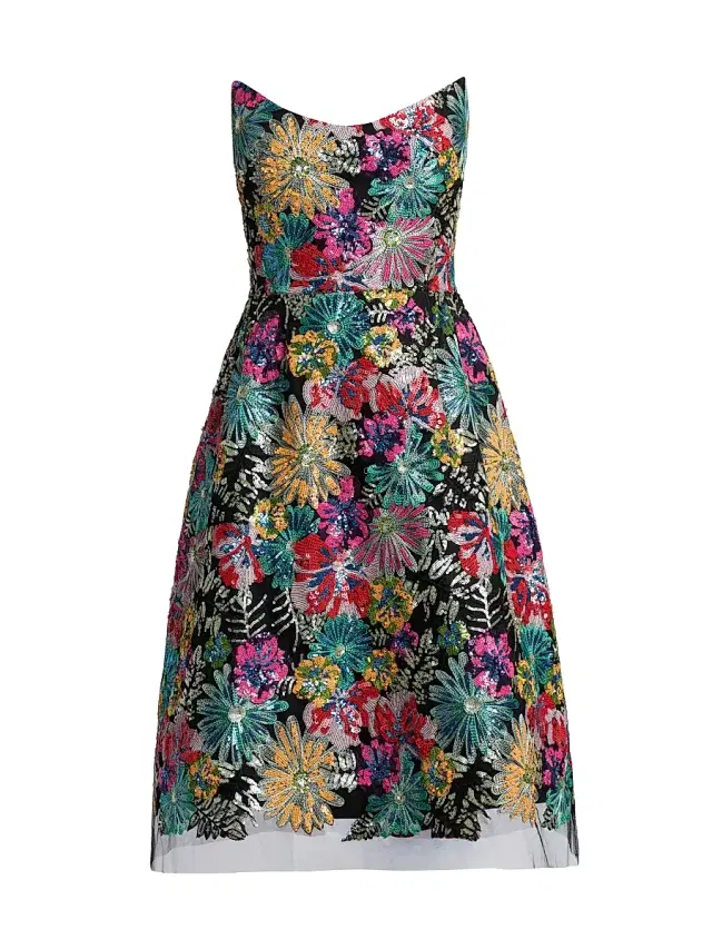 Women's Floral Sequinned Embroidered Tulle Cocktail Dress Women's Floral Sequinned Embroidered Tulle Cocktail Dress