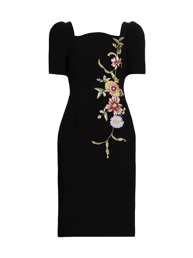 Women's Floral-Embroidered Crepe Cocktail Dress Women's Floral-Embroidered Crepe Cocktail Dress