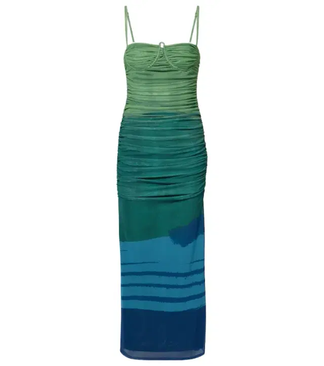 Draped printed mesh maxi dress Draped printed mesh maxi dress