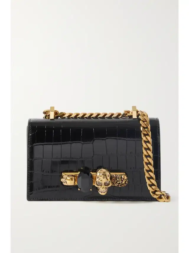 Jewelled Satchel Mini Embellished Croc-effect Leather Shoulder Bag Jewelled Satchel Mini Embellished Croc-effect Leather Shoulder Bag