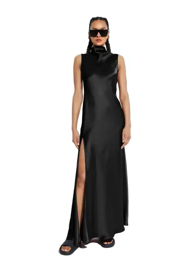 Satin Drape Neck Sleeveless Dress Satin Drape Neck Sleeveless Dress