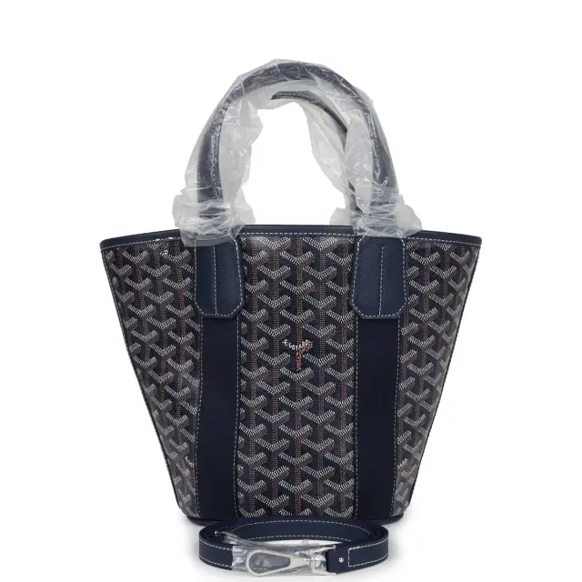 Goyard Goyardine Belharra PM Navy Blue Tote Palladium Hardware Goyard Goyardine Belharra PM Navy Blue Tote Palladium Hardware