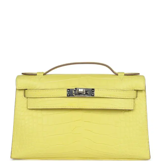 Hermes Kelly Pochette Lime Matte Alligator Palladium Hardware Hermes Kelly Pochette Lime Matte Alligator Palladium Hardware