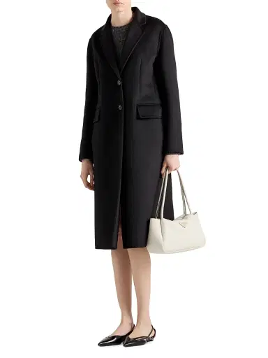 Prada Women's Single-Breasted Cashgora Coat - Black | Thumbnail 2 Prada Women's Single-Breasted Cashgora Coat - Black | Thumbnail 2