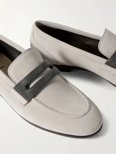 Brunello Cucinelli Bead-embellished Suede Loafers | Thumbnail 4 Brunello Cucinelli Bead-embellished Suede Loafers | Thumbnail 4