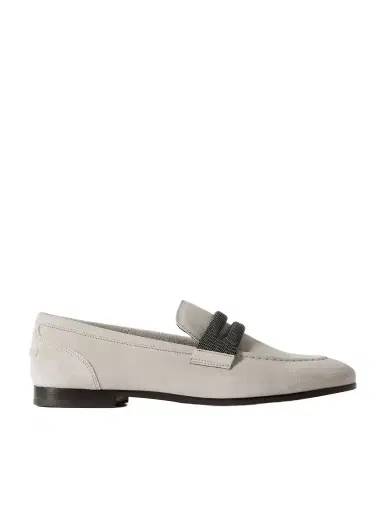 Brunello Cucinelli Bead-embellished Suede Loafers | Thumbnail 1 Brunello Cucinelli Bead-embellished Suede Loafers | Thumbnail 1