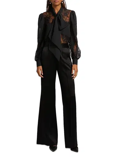 L'AGENCE Women's Emmelina Lace Tieneck Blouse - Black | Thumbnail 2 L'AGENCE Women's Emmelina Lace Tieneck Blouse - Black | Thumbnail 2
