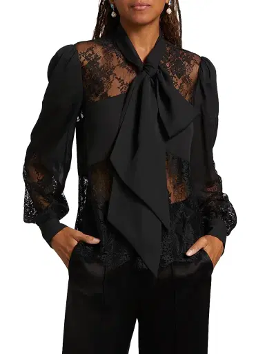 L'AGENCE Women's Emmelina Lace Tieneck Blouse - Black | Thumbnail 3 L'AGENCE Women's Emmelina Lace Tieneck Blouse - Black | Thumbnail 3