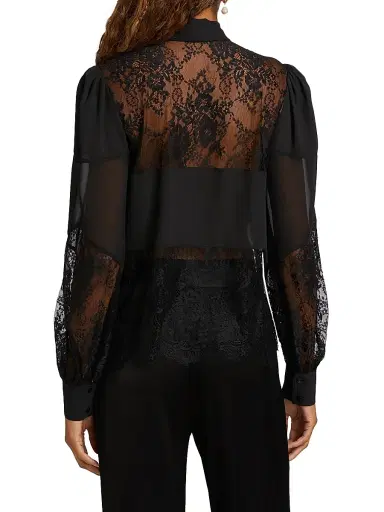 L'AGENCE Women's Emmelina Lace Tieneck Blouse - Black | Thumbnail 5 L'AGENCE Women's Emmelina Lace Tieneck Blouse - Black | Thumbnail 5
