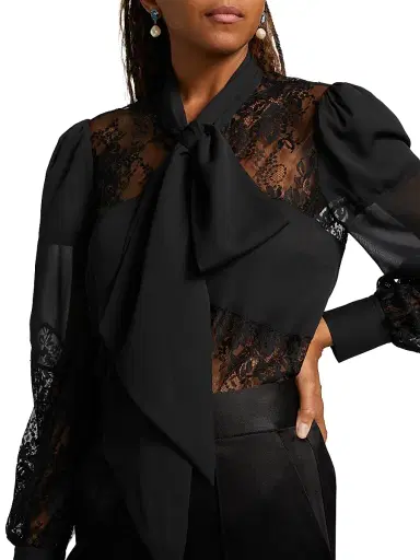 L'AGENCE Women's Emmelina Lace Tieneck Blouse - Black | Thumbnail 6 L'AGENCE Women's Emmelina Lace Tieneck Blouse - Black | Thumbnail 6