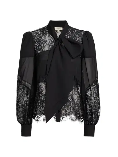 L'AGENCE Women's Emmelina Lace Tieneck Blouse - Black | Thumbnail 1 L'AGENCE Women's Emmelina Lace Tieneck Blouse - Black | Thumbnail 1
