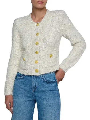 L'AGENCE Women's Una Tweed Knit Cardigan - Gold Lurex Multi | Thumbnail 3 L'AGENCE Women's Una Tweed Knit Cardigan - Gold Lurex Multi | Thumbnail 3