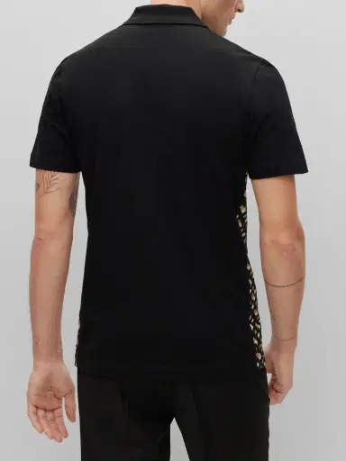 BOSS Men's Cotton-Piqué Polo Shirt with Monogram Inserts - Black | Thumbnail 3 BOSS Men's Cotton-Piqué Polo Shirt with Monogram Inserts - Black | Thumbnail 3