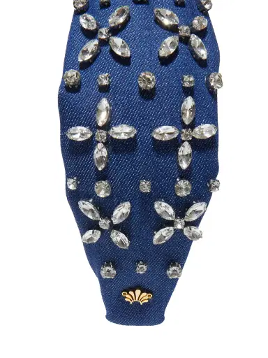 Lele Sadoughi Women's Knotted Crosshatch Crystal & Denim Headband - Indigo Denim | Thumbnail 2 Lele Sadoughi Women's Knotted Crosshatch Crystal & Denim Headband - Indigo Denim | Thumbnail 2