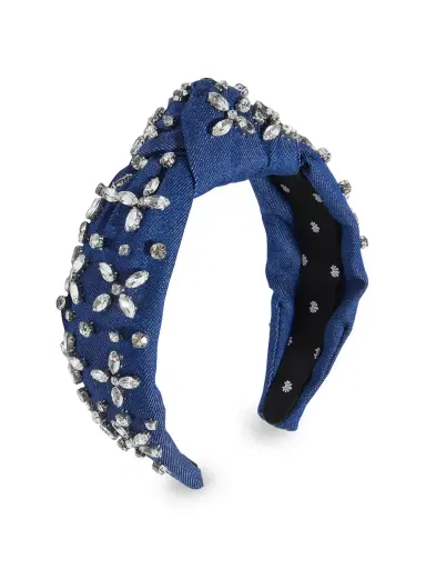 Lele Sadoughi Women's Knotted Crosshatch Crystal & Denim Headband - Indigo Denim | Thumbnail 3 Lele Sadoughi Women's Knotted Crosshatch Crystal & Denim Headband - Indigo Denim | Thumbnail 3