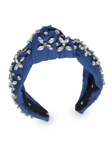 Lele Sadoughi Women's Knotted Crosshatch Crystal & Denim Headband - Indigo Denim | Thumbnail 1 Lele Sadoughi Women's Knotted Crosshatch Crystal & Denim Headband - Indigo Denim | Thumbnail 1