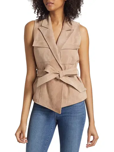 L'AGENCE Women's Arbor Suede Wrap Vest Top - Cashew | Thumbnail 3 L'AGENCE Women's Arbor Suede Wrap Vest Top - Cashew | Thumbnail 3
