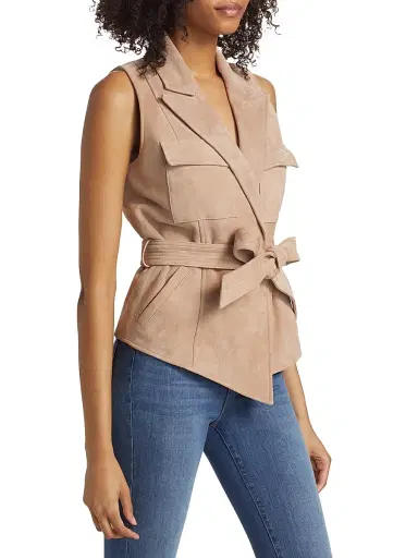 L'AGENCE Women's Arbor Suede Wrap Vest Top - Cashew | Thumbnail 4 L'AGENCE Women's Arbor Suede Wrap Vest Top - Cashew | Thumbnail 4