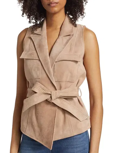 L'AGENCE Women's Arbor Suede Wrap Vest Top - Cashew | Thumbnail 6 L'AGENCE Women's Arbor Suede Wrap Vest Top - Cashew | Thumbnail 6