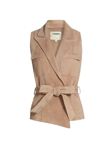L'AGENCE Women's Arbor Suede Wrap Vest Top - Cashew | Thumbnail 1 L'AGENCE Women's Arbor Suede Wrap Vest Top - Cashew | Thumbnail 1