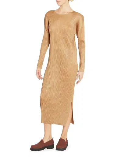 Pleats Please Issey Miyake Women's Monthly Colors: December Midi Dress - Copperbrown | Thumbnail 4 Pleats Please Issey Miyake Women's Monthly Colors: December Midi Dress - Copperbrown | Thumbnail 4