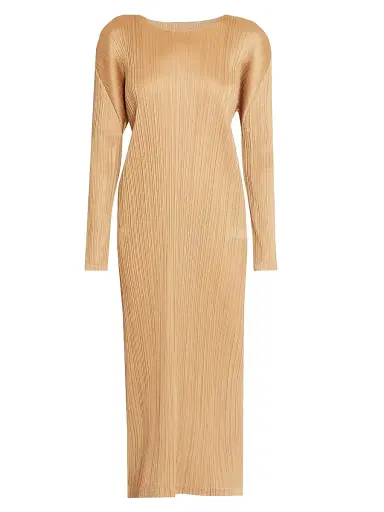 Pleats Please Issey Miyake Women's Monthly Colors: December Midi Dress - Copperbrown | Thumbnail 1 Pleats Please Issey Miyake Women's Monthly Colors: December Midi Dress - Copperbrown | Thumbnail 1