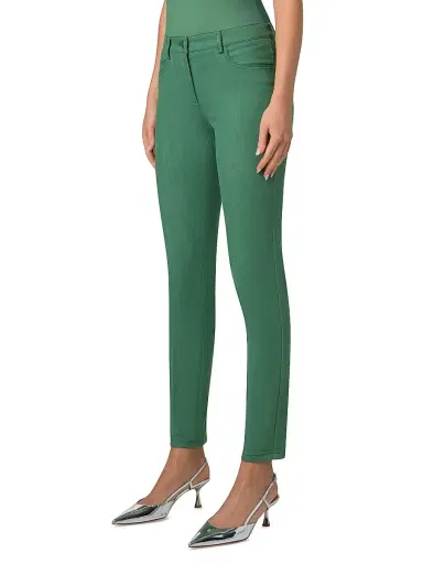 Akris Women's Magda Stretch-Denim Mid-Rise Slim-Leg Jeans - Pine Green | Thumbnail 3 Akris Women's Magda Stretch-Denim Mid-Rise Slim-Leg Jeans - Pine Green | Thumbnail 3