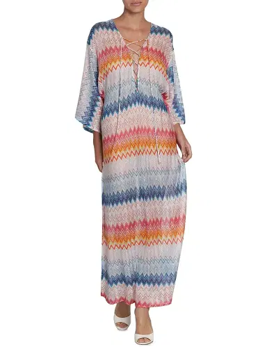 Missoni Women's Chevron Lace-Up Long Cover-Up - Multicolor Shaded Fucsia | Thumbnail 2 Missoni Women's Chevron Lace-Up Long Cover-Up - Multicolor Shaded Fucsia | Thumbnail 2