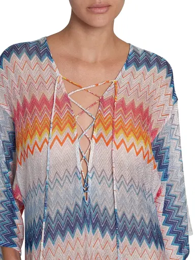Missoni Women's Chevron Lace-Up Long Cover-Up - Multicolor Shaded Fucsia | Thumbnail 6 Missoni Women's Chevron Lace-Up Long Cover-Up - Multicolor Shaded Fucsia | Thumbnail 6