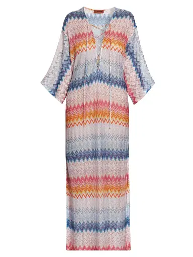 Missoni Women's Chevron Lace-Up Long Cover-Up - Multicolor Shaded Fucsia | Thumbnail 1 Missoni Women's Chevron Lace-Up Long Cover-Up - Multicolor Shaded Fucsia | Thumbnail 1