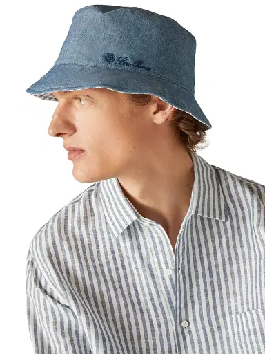 Loro Piana Men's Reversible Chambray Bucket Hat - Chambray Azure | Thumbnail 2 Loro Piana Men's Reversible Chambray Bucket Hat - Chambray Azure | Thumbnail 2