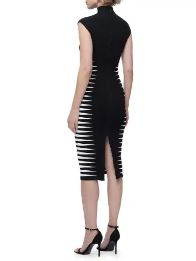Hervé Léger Women's Colorblock Intarsia-Knit Midi-Dress - Black Alabaster | Thumbnail 4 Hervé Léger Women's Colorblock Intarsia-Knit Midi-Dress - Black Alabaster | Thumbnail 4
