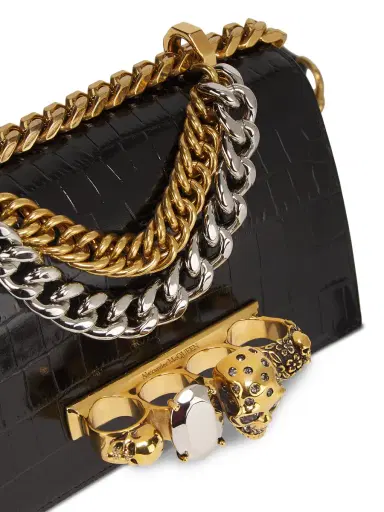 Alexander McQueen Women's Mini The Jeweled Embossed-Leather Satchel Bag - Black | Thumbnail 4 Alexander McQueen Women's Mini The Jeweled Embossed-Leather Satchel Bag - Black | Thumbnail 4