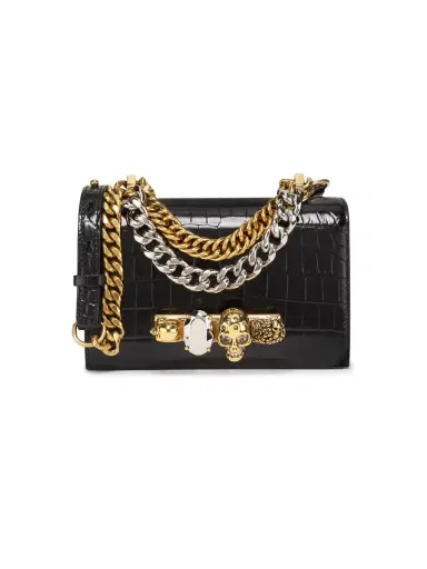 Alexander McQueen Women's Mini The Jeweled Embossed-Leather Satchel Bag - Black | Thumbnail 6 Alexander McQueen Women's Mini The Jeweled Embossed-Leather Satchel Bag - Black | Thumbnail 6