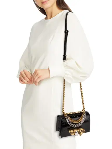 Alexander McQueen Women's Mini The Jeweled Embossed-Leather Satchel Bag - Black | Thumbnail 1 Alexander McQueen Women's Mini The Jeweled Embossed-Leather Satchel Bag - Black | Thumbnail 1