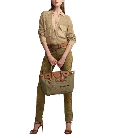 Ralph Lauren Collection Women's Linen-Blend Mesh Sweater Shirt - Lux Tan | Thumbnail 2 Ralph Lauren Collection Women's Linen-Blend Mesh Sweater Shirt - Lux Tan | Thumbnail 2