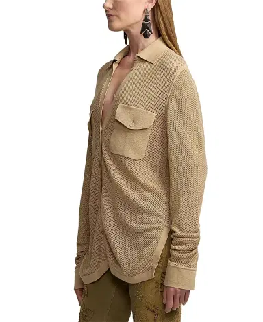Ralph Lauren Collection Women's Linen-Blend Mesh Sweater Shirt - Lux Tan | Thumbnail 4 Ralph Lauren Collection Women's Linen-Blend Mesh Sweater Shirt - Lux Tan | Thumbnail 4