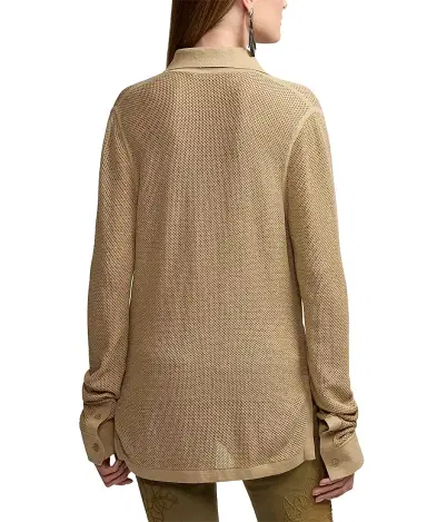 Ralph Lauren Collection Women's Linen-Blend Mesh Sweater Shirt - Lux Tan | Thumbnail 5 Ralph Lauren Collection Women's Linen-Blend Mesh Sweater Shirt - Lux Tan | Thumbnail 5