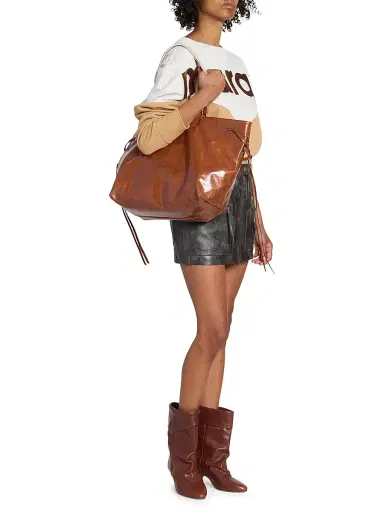 Isabel Marant Women's Wardy Embroidered-Strap Leather Tote Bag - Cognac | Thumbnail 2 Isabel Marant Women's Wardy Embroidered-Strap Leather Tote Bag - Cognac | Thumbnail 2