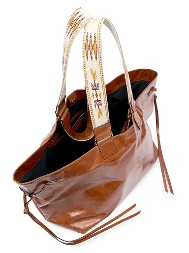 Isabel Marant Women's Wardy Embroidered-Strap Leather Tote Bag - Cognac | Thumbnail 3 Isabel Marant Women's Wardy Embroidered-Strap Leather Tote Bag - Cognac | Thumbnail 3