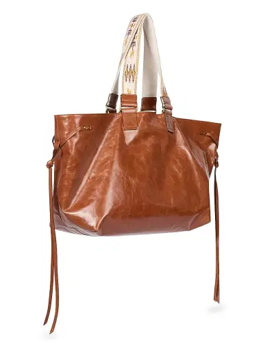 Isabel Marant Women's Wardy Embroidered-Strap Leather Tote Bag - Cognac | Thumbnail 4 Isabel Marant Women's Wardy Embroidered-Strap Leather Tote Bag - Cognac | Thumbnail 4