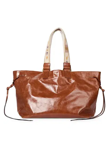 Isabel Marant Women's Wardy Embroidered-Strap Leather Tote Bag - Cognac | Thumbnail 1 Isabel Marant Women's Wardy Embroidered-Strap Leather Tote Bag - Cognac | Thumbnail 1