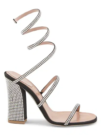 René Caovilla Women's 105MM Cleo Satin Sandals - Black Crystal | Thumbnail 1 René Caovilla Women's 105MM Cleo Satin Sandals - Black Crystal | Thumbnail 1