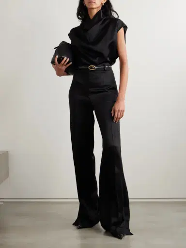 TOTEME Pleated Satin-trimmed Crepe Straight-leg Pants | Thumbnail 2 TOTEME Pleated Satin-trimmed Crepe Straight-leg Pants | Thumbnail 2