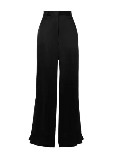 TOTEME Pleated Satin-trimmed Crepe Straight-leg Pants | Thumbnail 1 TOTEME Pleated Satin-trimmed Crepe Straight-leg Pants | Thumbnail 1